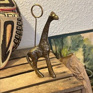 Gold Tone Giraffe Figurine Office card or note holder